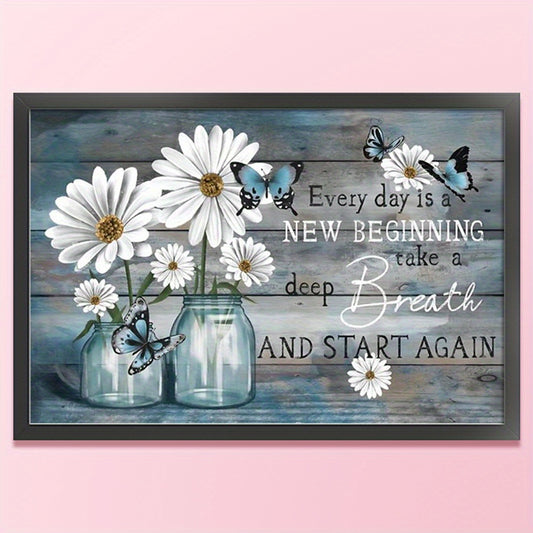 Inspirational Floral Cross Stitch Kit - 11CT Embroidery with Daisies & Butterflies, 19.69x12.99inch, All-Season Fabric Art, Motivational Quote, Embroidery Kit|Inspirational Design|Detailed Embroidery, Cross Stitch Kits
