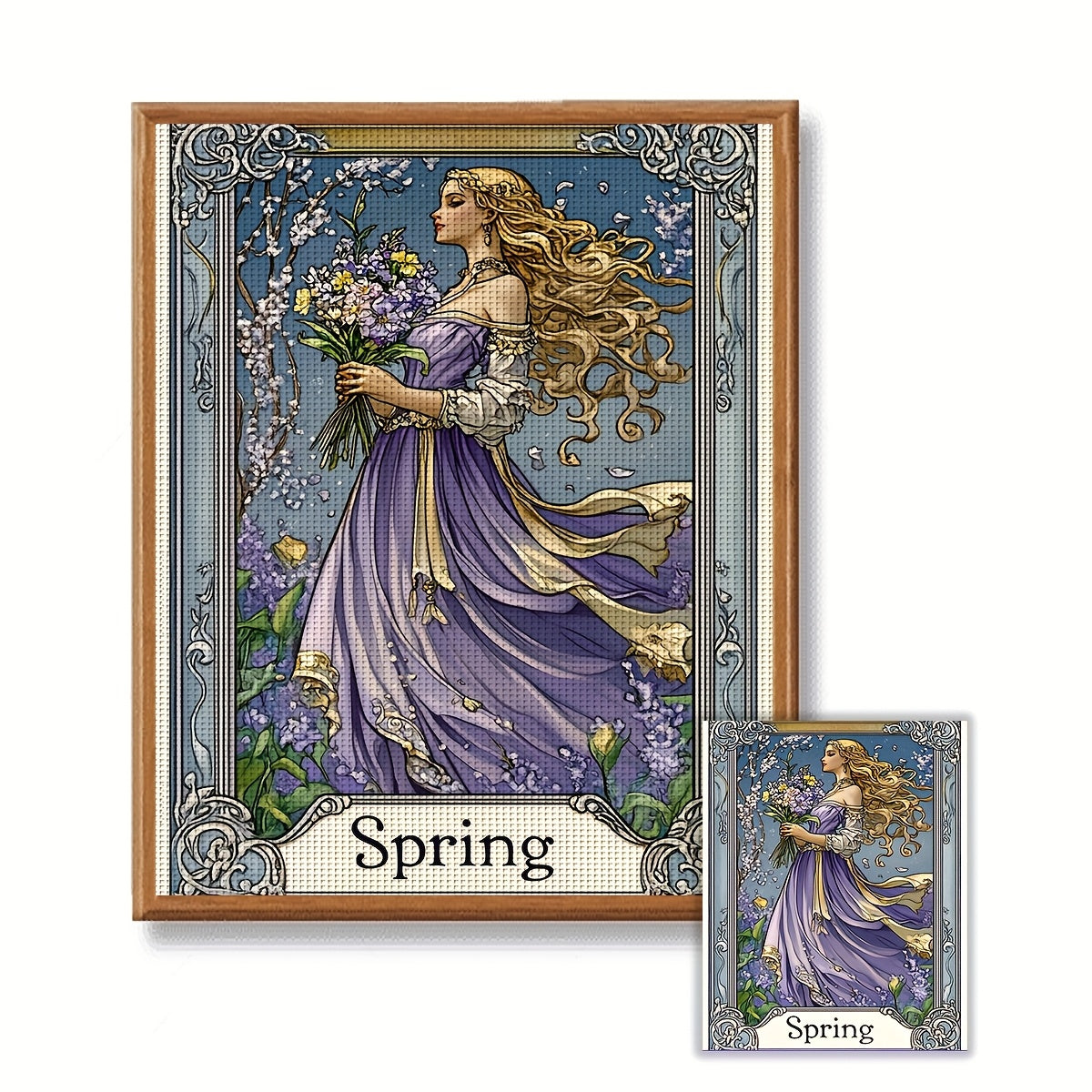 ZUOANLF 1 Set - 40x50cm/15.7x19.7in Fabric Cross Stitch DIY Kits, 11CT/14CT, Seasonal Goddess Designs (Spring, Summer, Autumn, Winter), All-Season Themes, Includes Printed Fabric, Needles, Threads, Patterns & Instructions - P