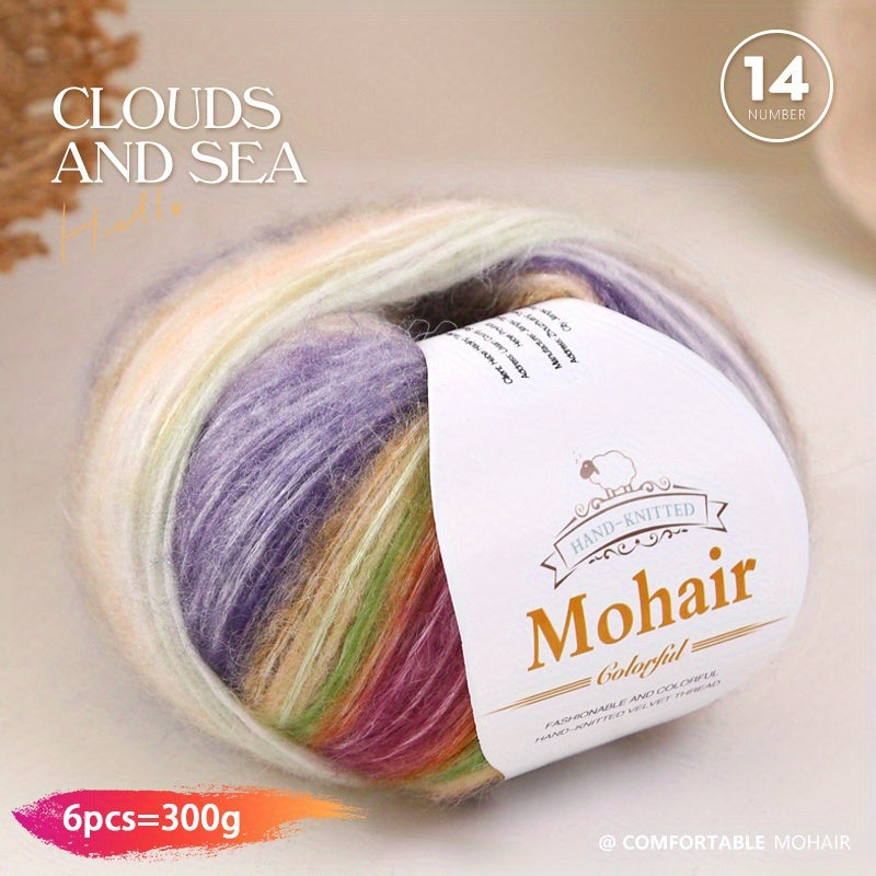 1 large bag = 6 skeins of yarn, rainbow gradient colors available. Suitable for DIY crafting materials such as knitting tops, pants, scarves, gloves, and other handmade items. Composition: 90% polyester, 10% wool