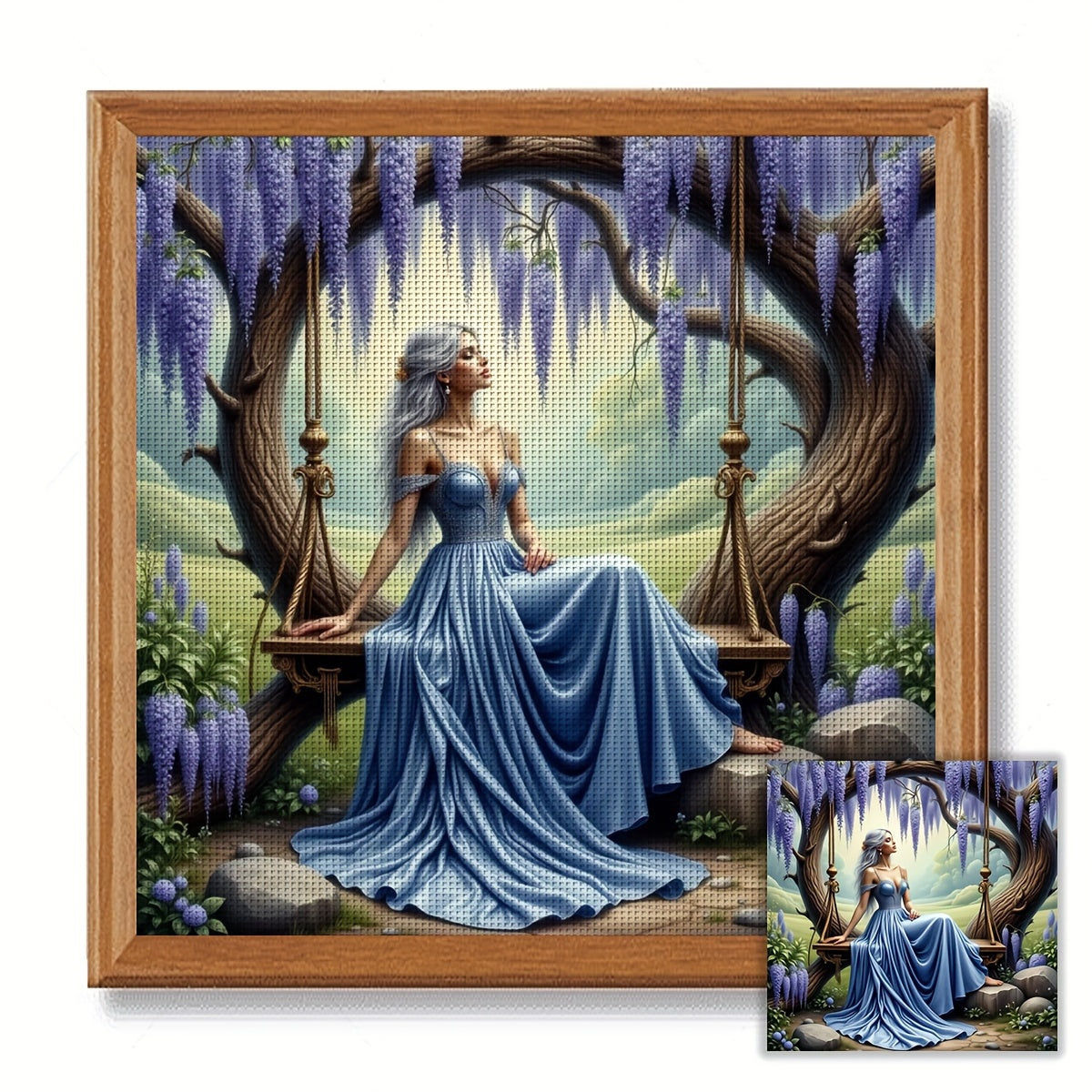 JOZYSH 1set 50x50cm/19. 7x19. 7Inch DIY Cross Stitch Kit Frameless, A beautiful woman, stamped cross stitch kits, Embroidery Set for Home Decor, Includes Patterned Fabric & Threads, Perfect for Living Room Entrance or Bedroom
