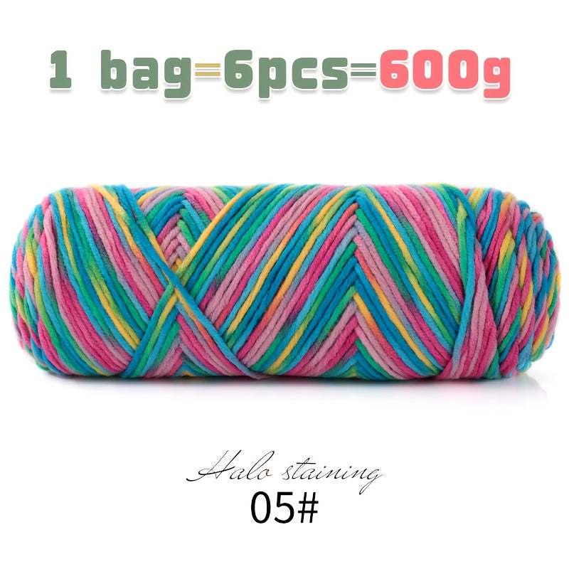 1 Large Bag 600g Soft Ombre Yarn Rainbow Gradient Colorway for Crafting, Casual Hand-Knitting Materials to Make Fashionable Sweaters, Scarves, Hats, Gloves, Storage Baskets