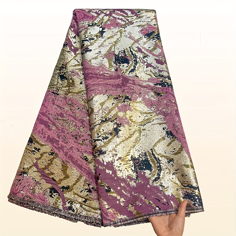 1pc 5-Yard African Jacquard Lace Fabric, Latest Design French Nigerian Gold Plated-Plated Lace for Women's Wedding Dress Sewing