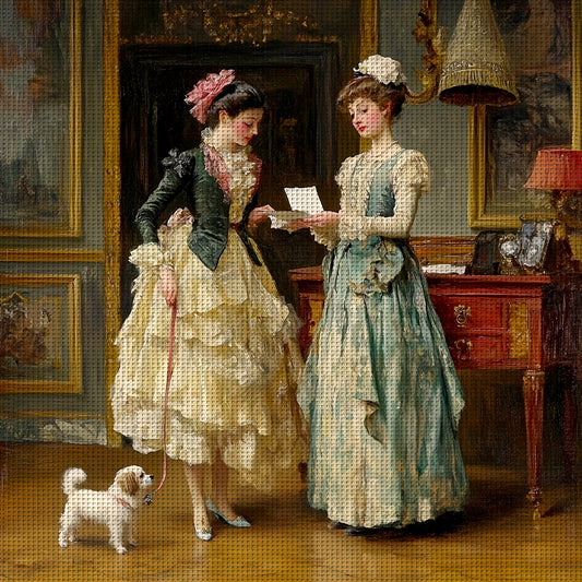 ZUOANLF 1 Set 40x40cm-15.7x15.7in Unframed 11CT/14CT Embroidery Fabric Cross Stitch DIY Kit - Beautiful Ladies with Dog Design, Includes Printed Fabric, Needle, Thread, Patterns & Instructions - Ideal for Beginners, All-Seaso