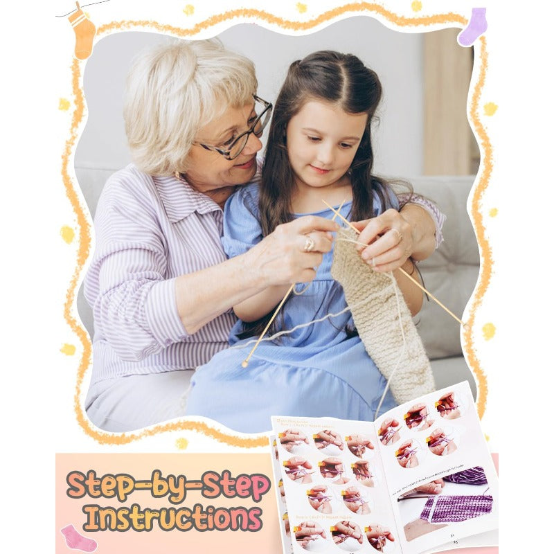 4pcs All-in-One Beginner Knitting Kit for Adults - Complete Step-by-Step Video Tutorial & E-Book Style Guide with 4 Color-Changing Sock Patterns | Yarn, 4 Knitting Needles & Detailed Instructions | All-Season Craft Set for So