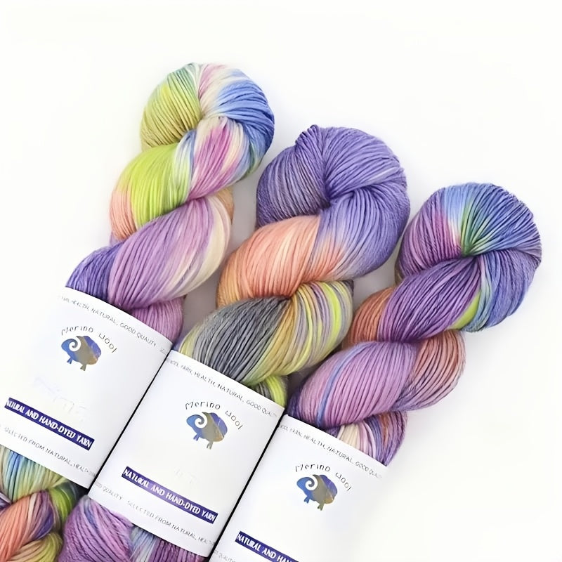 3-Pack Soft Wool Blend Yarn, 52% Wool, 10% Cashmere, 38% Polyester, Multicolored & Self-Striping, Variegated & Heather Ombre, 100g Each, 270m Total, for Knitting Scarves, Blankets, Sweaters, Hats, Gloves, Socks