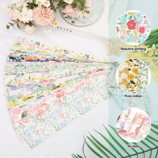 40pcs 2.5x19.7" Floral Fabric Rolls, Pre-Cut Quilted Strips, Soft & Breathable Cotton, Vibrant Floral Patterns for Crafts, Sewing, and Holiday Projects, Christmas Gift, Black Friday Deals