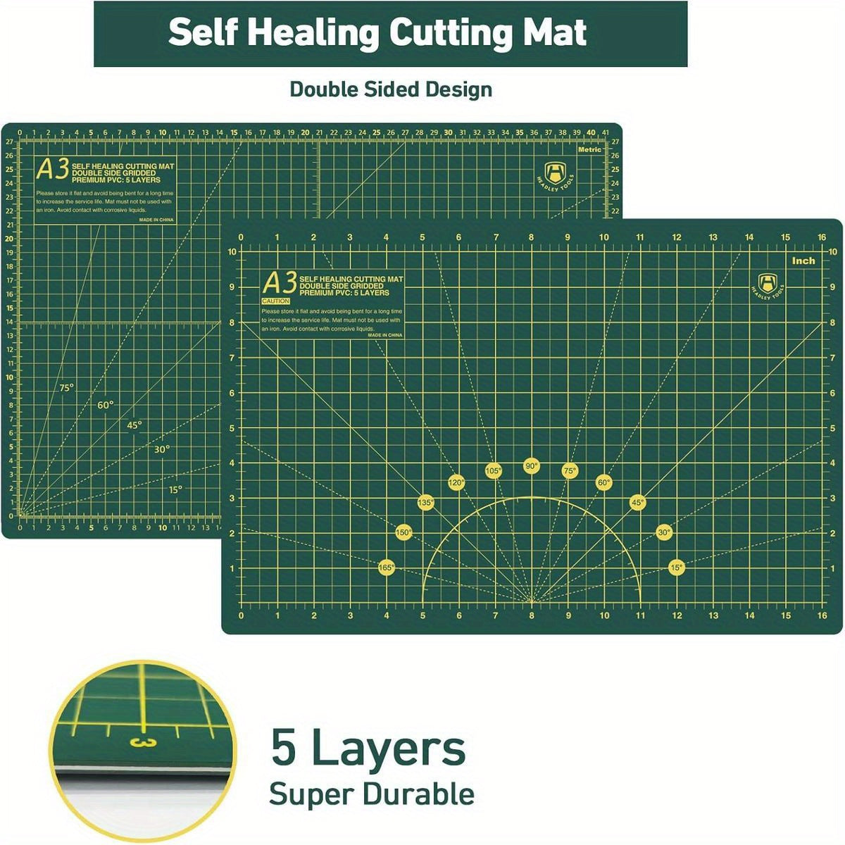 Headley Tools Complete Rotary Cutter Set with 45mm Heavy-Duty SKS-7 Blades, A3 Self- Cutting Mat, Quilting Ruler & Sewing Clips - Left/Right-Handed Craft Knife Kit for Fabric,, Vinyl, Paper Cutting - Ideal for Quilters