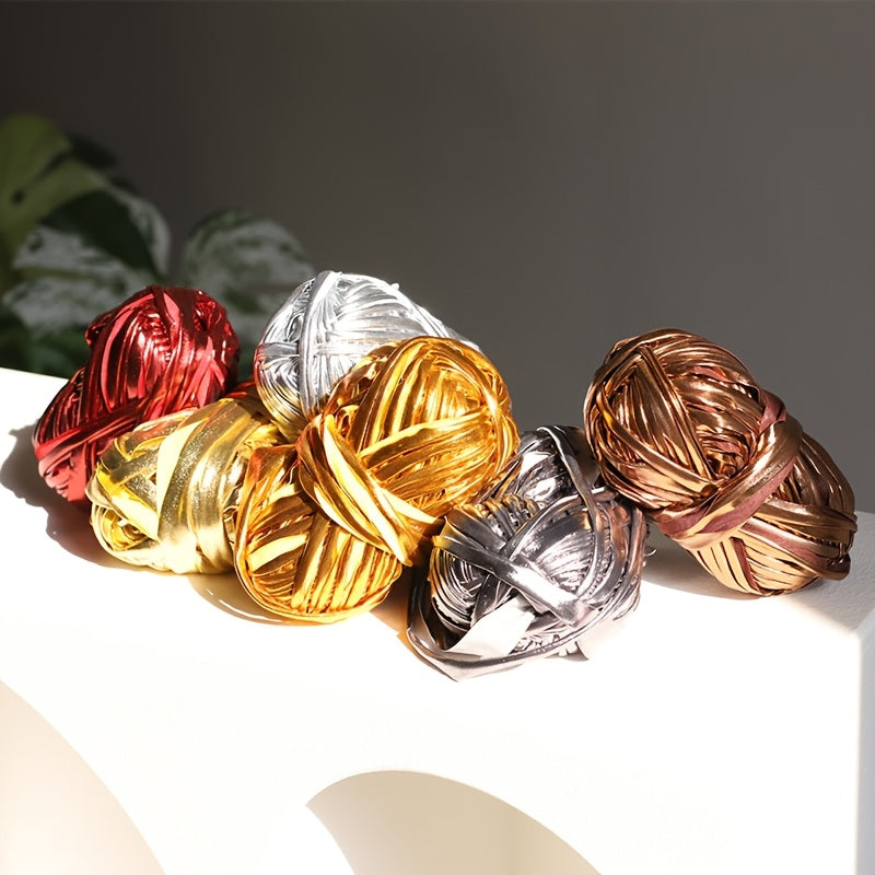 A Set of 3 Mixed Color 300G Faux Metallic Sheen Yarn, Suitable for Handmade Crochet Bags, Dolls, Pendants, Etc., in Golden + Silver + Dark Gray, Antique Golden + Burgundy + Dark Brown, Made of 100% Polyester, Red And White Ch