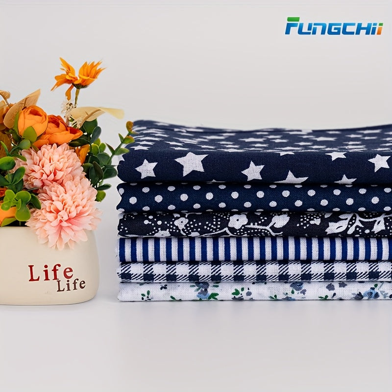 6pcs 20"x20"Cotton Fat Quarter Bundles -Floral, Star & Check Patterns, Vibrant Colors, Machine Washable Pre-Cut Fabric for DIY Quilting, Patchwork, Cushions, Doll Clothes & Craft Projects, Quilting Materials, Pattern Variety,