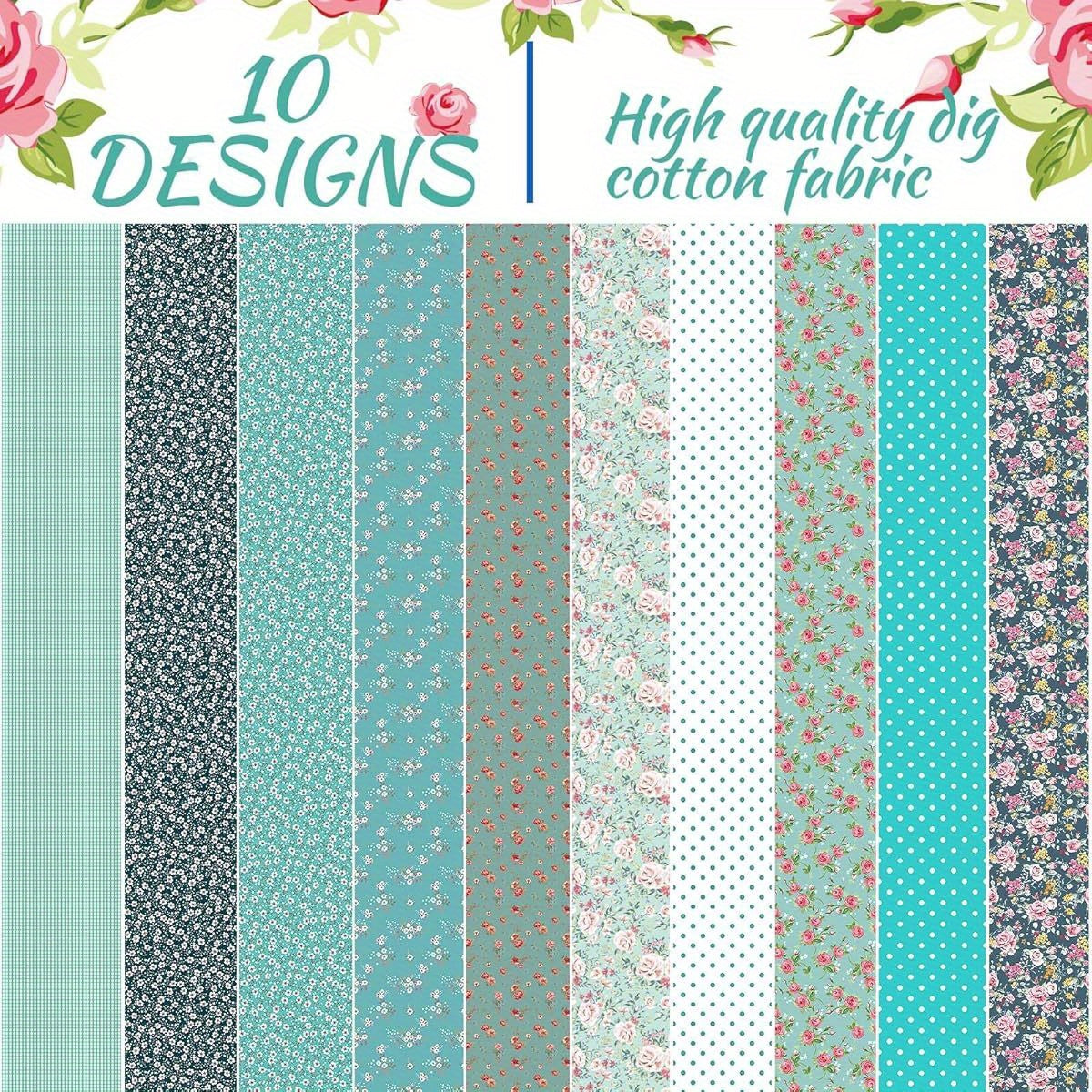 40pcs 6.5*50Cm (2.55*19.7In) Blue Floral Series Fabric Fabric Rolls, Long Quilted Patchwork Craft Fabric, DIY Patchwork Craft Materials, Patchwork Kits with Different Patterns, Hobbyist Pre-Cut DIY Handmade Doll Costumes And