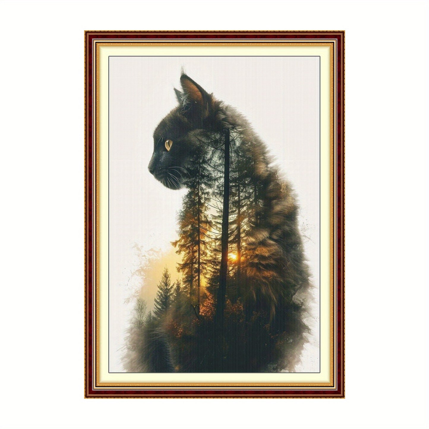 Cat Cross Stitch Kit 40x60cm (15.75x23.62in) 11CT Fabric Craft Set with Pre-Printed Canvas, Threads & Needles - Black Cat with White Paws & Green Eyes, All-Season Home Decor Art for Adults & Teens, Complete Step-by-Step Instr