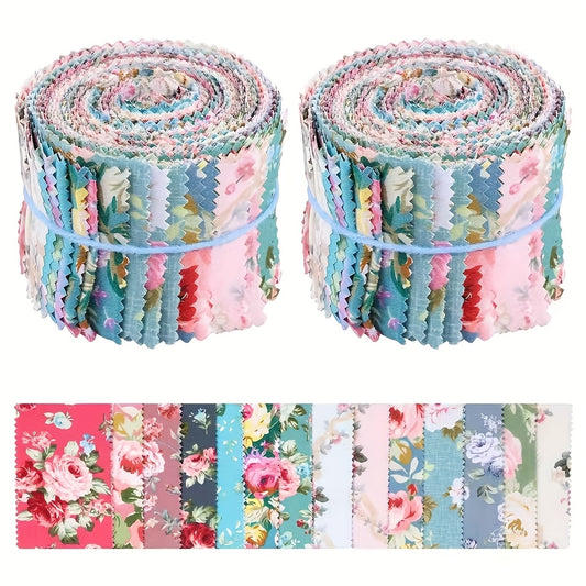 42pcs Pre-Cut Fabric Jelly Roll - Multicolor Pastel & Bright Cotton Quilting Strips with Floral, Striped & Plaid Patterns (Pink, Blue, Green, Yellow, Red) for Quilting, Scrapbooking, Doll Making - Wide-Scale Patchwork Craftin