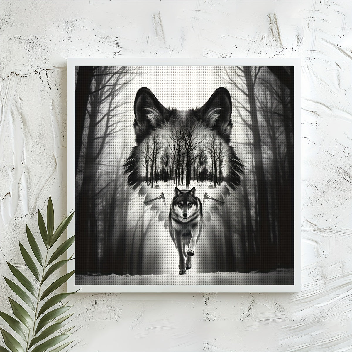 1pc 40x40cm/15.7x15.7" DIY Cross Stitch Kit - Gray Wolf in Winter Forest, Relaxing Adult Beginner Project with Printed Canvas, Needle, Thread, Pattern, and Instructions - Ideal for Home & Office Decor, Perfect Gift for Friend