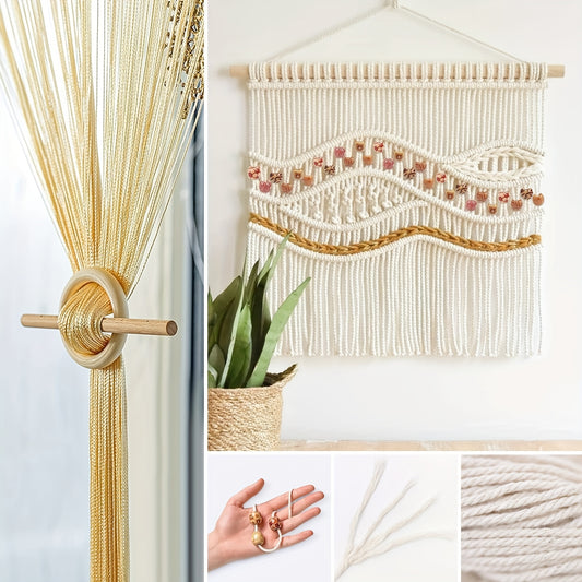 111 Set Of for Adults Beginner Macrame Plant Hanger Kit 5pcs Macrame Yarn 3mm X 1968.5inch with 100 Wooden Beads, 6 Metal Rings, Macrame Set Beginners for DIY Craft Starter Set for Adults And Beginners, Creative Hobby Kit, Ha