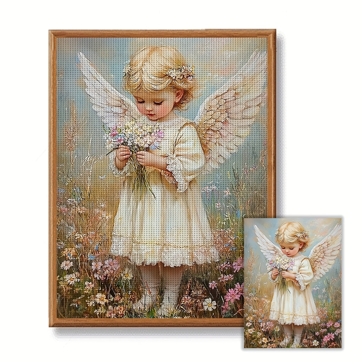 JOZYSH 30x40cm/11.8x15.7in Angel Cross Stitch Kit - Relaxing DIY Embroidery for Beginners, Includes 11CT/14CT Printed Fabric, Needles, Threads, Patterns & Instructions, Perfect Home Wall Decor, Relaxing Craft Kit|Whimsical De