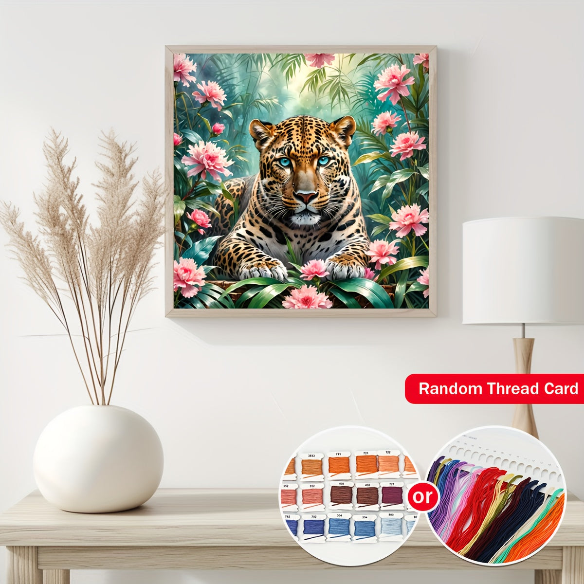 ZUOANLF 1set 40x40cm/15.7x15.7Inch DIY Cross Stitch Kit Frameless, Handsome leopard, stamped cross stitch kits, Embroidery Set for Home Decor, Includes Patterned Fabric & Threads, Perfect for Living Room Entrance or Bedroom D