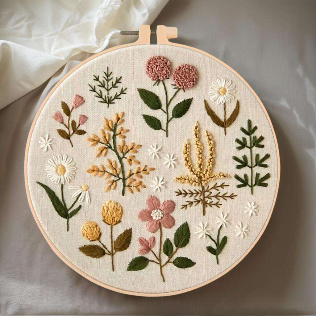 1pc Flower Pattern Embroidery Kit with Hoops Embroidery Starter Kit for Beginners Cross Stitch Kits Flowers And Plants Designs Home Office Decor
