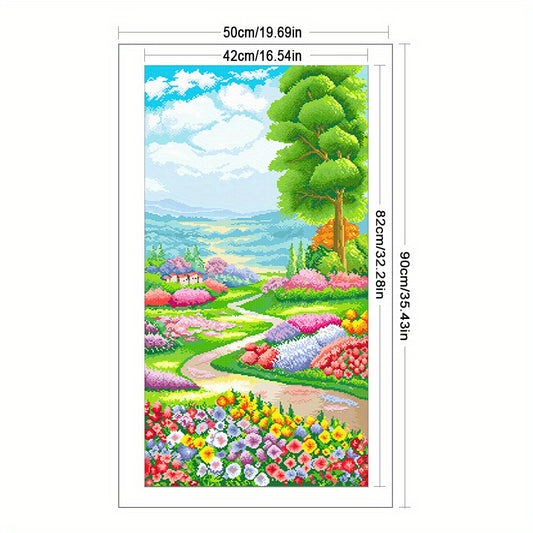 Stamped Cross Stitch Kits for Adults, Secret Garden Embroidery Kits for Beginners, 11CT Patterns, Counted Embroidery Needlepoint Kits Home Decor, 19.69 x 35.43 inch