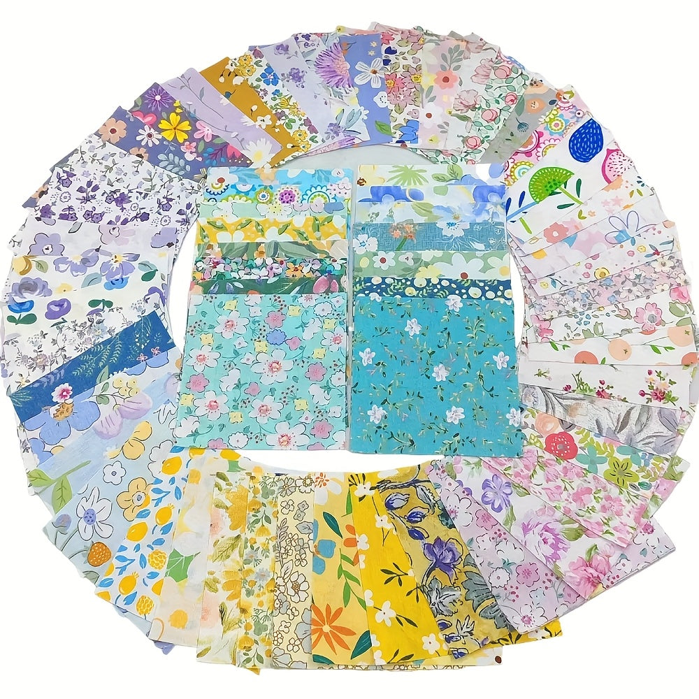 50pcs 4 X 4 Inch Fabric Squares Floral Patchwork Square Floral Pattern Sewing Fabric Pre-cut Fabric Set for Patchwork Sewing Projects DIY Patchwork Crafts (50pcs)