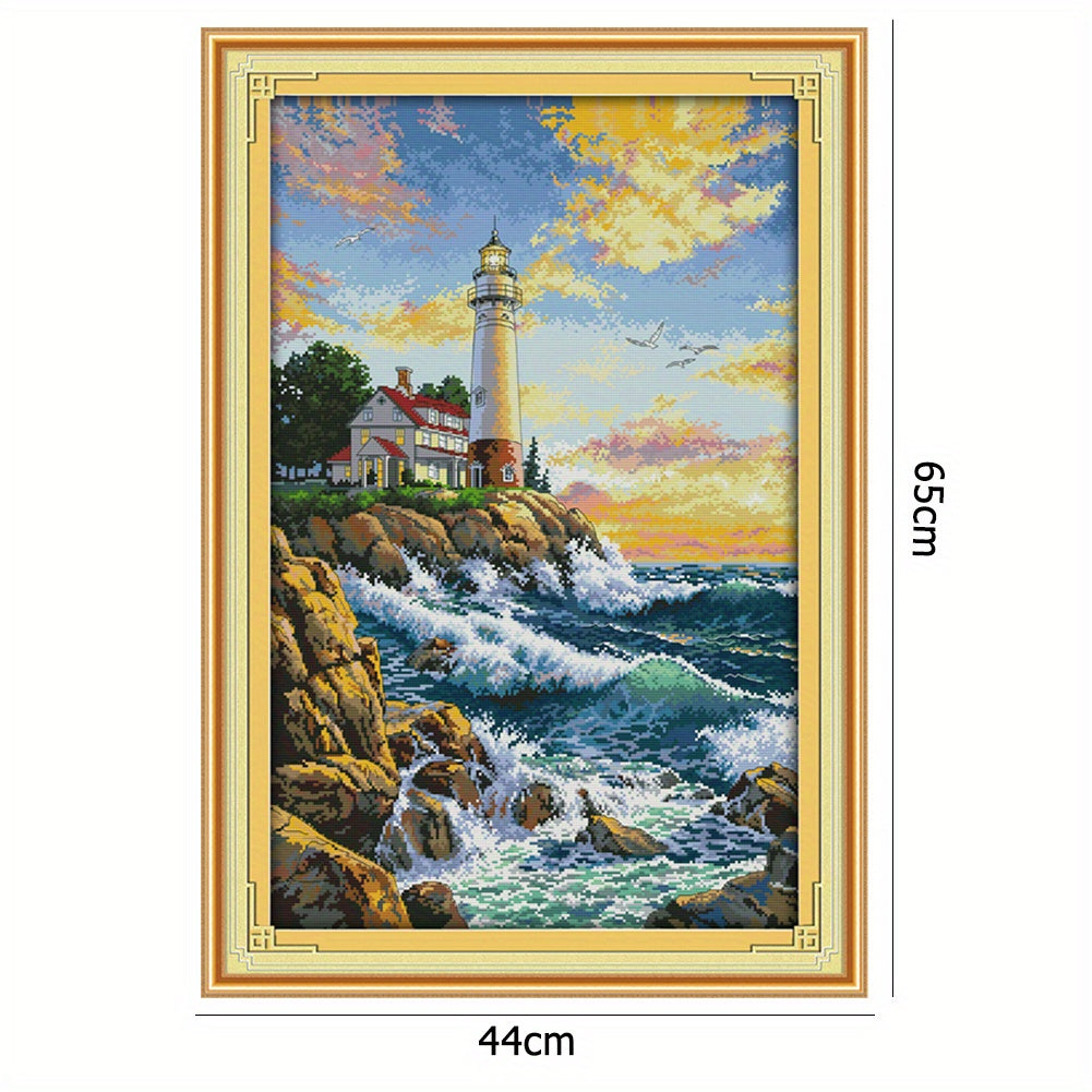Stamped Cross Stitch Kits for Adults, Beacon Printed Cross Stitch Kit 25.59x17.32inch DIY 11CT Thread Art Needlework Decor