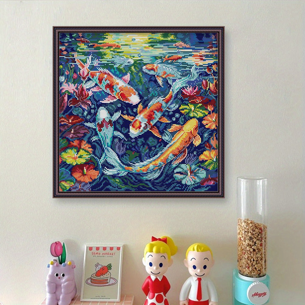 Koi Printed Cross Stitch Kit 14.17x14.57inch DIY 14CT Thread Art Needlework Home Decor