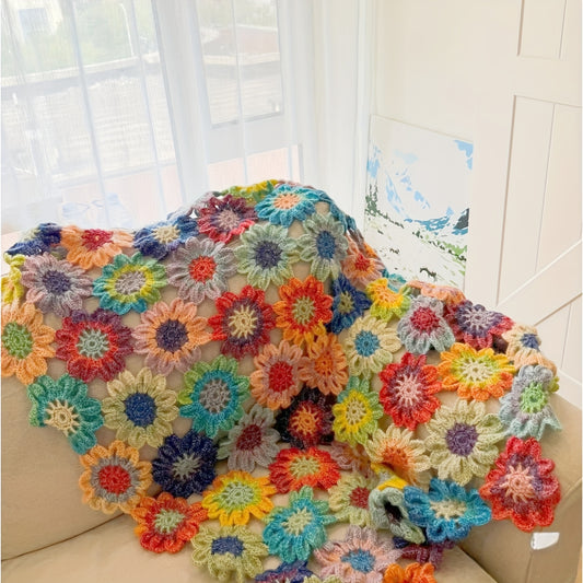 Gradient Rainbow Floral Crochet Blanket Kit with Wool Yarn & Complete Tools - All-Season Throw, Bed Runner, Shawl for Intermediate Crocheters | Multicolor Ombre Design, Video Tutorials & Pattern Guide | Sky, Red, Green, Yello