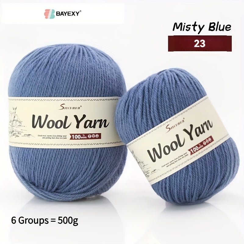 6-Pack BAYEXY Luxury Merino Wool Yarn - 500g Each, Mixed Colors - Perfect for DIY Knitting & Crochet Projects - Ideal for Sweaters, Scarves, Hats & Crafts - Gift for Knitters & Crafters