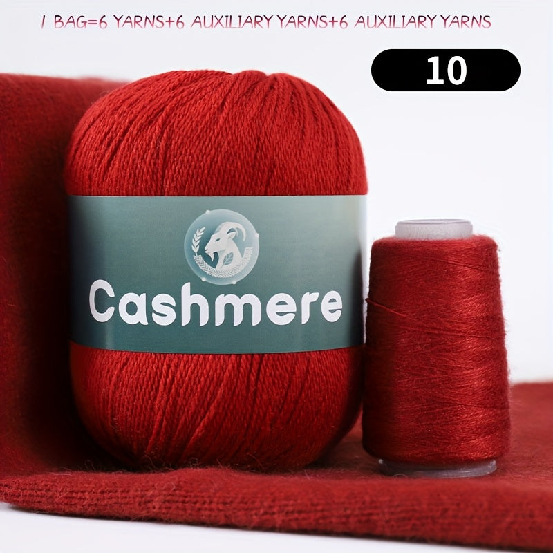 6-Ply Hand-Knitting Yarn for Self-Knitted Cashmere Sweaters, Includes Matching Yarn for Machine-Knitted Cashmere Hats and Scarves, Knitting Needles, and Yarn Balls