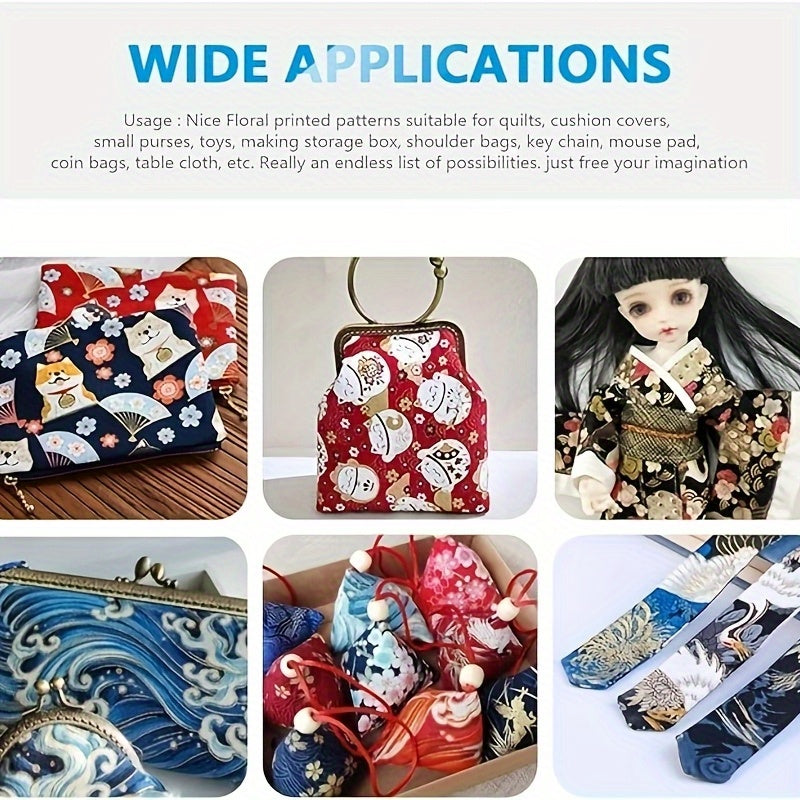 50pcs 3.9*3.9in Japanese Fabric Squares Print Pre-cut Quilting Fabric Bundle for DIY Sewing and, Bag, Clothing Accessories, Thanksgiving, Valentine's Day and New Year's Perfect Choice, DIY Patchwork Sewing