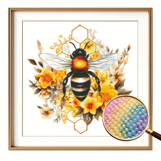 Cross Stitch Kit - Vibrant Bee and Floral Design with Colorful Beads, Detailed Embroidery Pattern for Adults, Ideal for Home Decor, Embroidery Kit|Vibrant Embroidery|Detailed Embroidery Patterns, Cross Stitch Kits