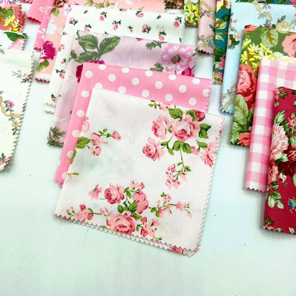 22 Pack 10x10 Inch Pre-Cut Cotton Fabric Squares - Retro Floral Print Quilting Material - Ideal for Sewing Projects & Craft Gifts