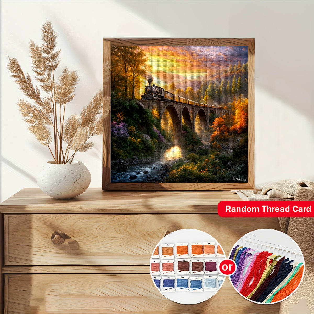 JOZYSH 11x11 Inch Cross Stitch Kit - "Train & Forest" Landscape Design, Relaxing DIY Craft Set with Pattern, Threads, Needle & Instructions, Perfect for Beginners & Ideal Christmas Gift, All-Season Wall Art, Relaxing Craft Ki