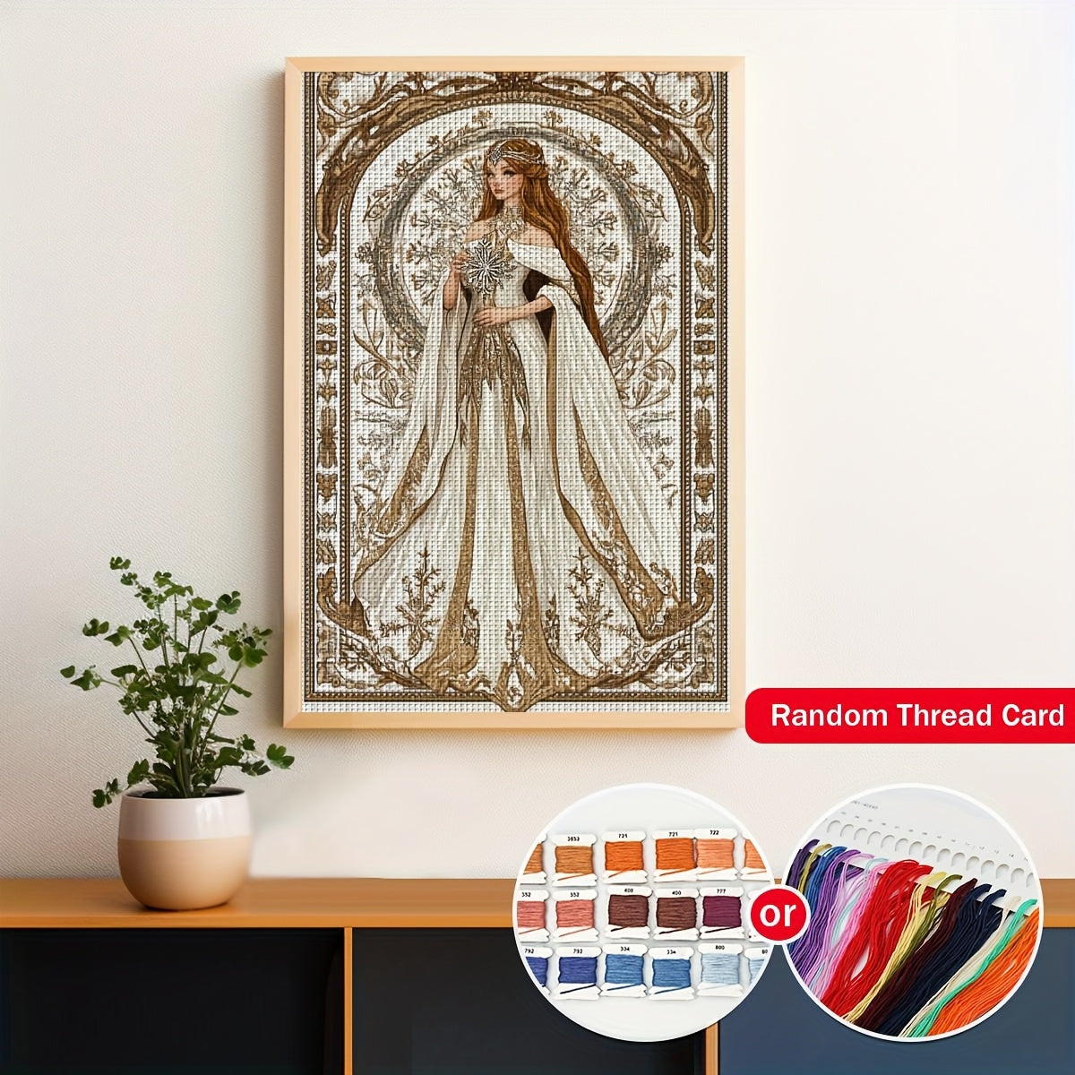 JOZYSH 1 Set 40x60cm/15.7x23.6inch Unframed 11CT/14CT Embroidery Fabric Cross Stitch DIY Kit - Beautiful Lady with Crown & Star Design, All-Season Wall Decor for Adults, Includes Printed Fabric, Needle, Thread, Patterns & Ins