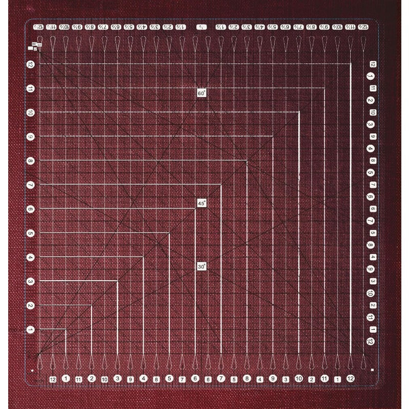 Large 12.5x12.5 Inch Quilting Ruler with Grip & 26-Slot Rotary Guide - Double-Sided 45°/60° Angle Markings, Non-Slip Grid for Fabric Cutting, Square/Strip/Ruler Templates (Compatible with Sewing Machines