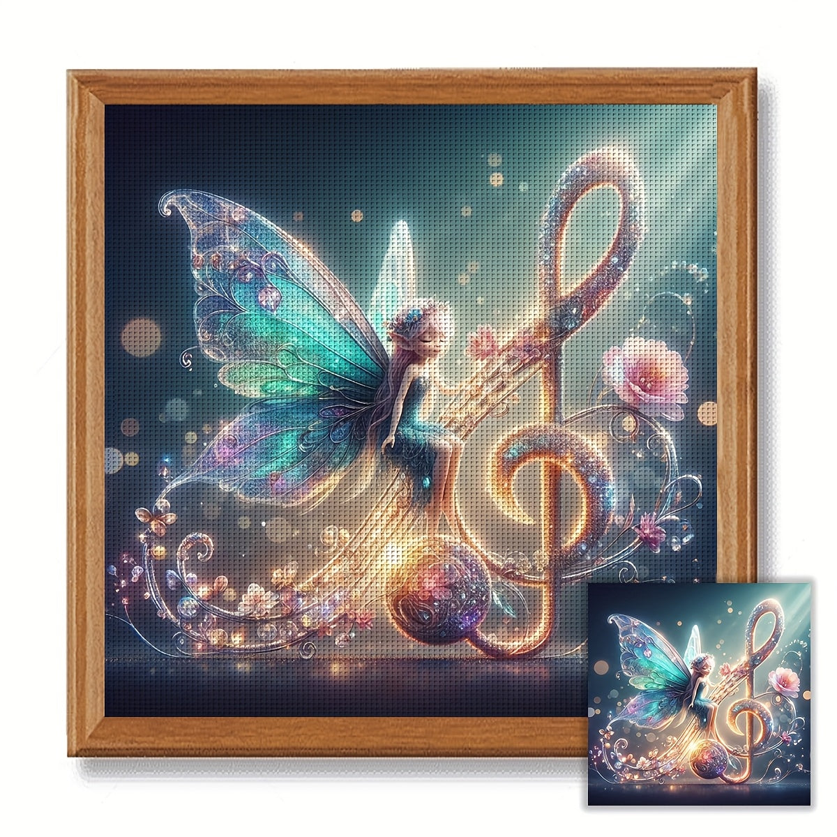 JOZYSH 1pc, 15.7x15.7in DIY Cross Stitch Kit - Enchanted Music Fairy with Vibrant Butterfly Wings, Floral Accents, and Musical Notes, Perfect for Home Decor, Bedroom, or Living Room, All-Season Artistic Gift, Bedroom Wall Art
