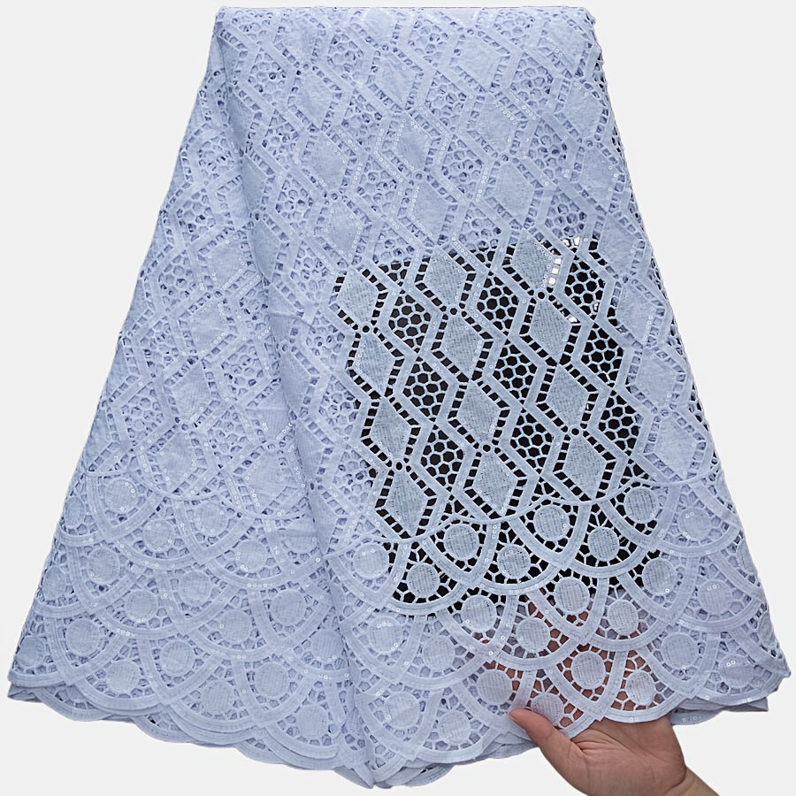 White African Water-Soluble Lace Fabric with Sequins - Nigerian Style Floral Pattern for Wedding, Party, and Prom Dresses, Hand Wash Only, Wedding Dresses, Party Dresses, Elegant Dresses, Intricate Lacework