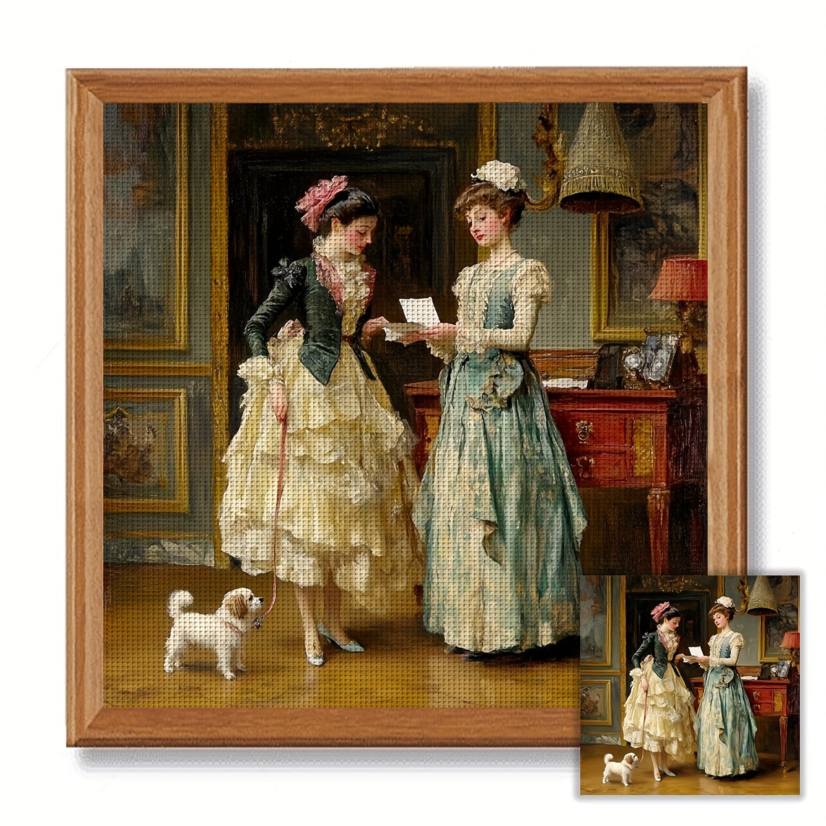 ZUOANLF 1 Set 40x40cm-15.7x15.7in Unframed 11CT/14CT Embroidery Fabric Cross Stitch DIY Kit - Beautiful Ladies with Dog Design, Includes Printed Fabric, Needle, Thread, Patterns & Instructions - Ideal for Beginners, All-Seaso