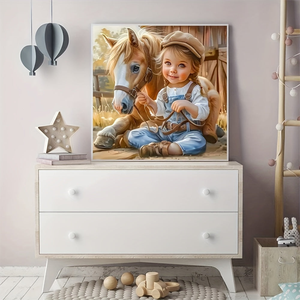 DIY Full 11CT Embroidery Cross Stitch Kits Rustic Charm Horse Companion Denim Outfit Pre Printed Aida Cloth Needles Threads Animal Cross Stitch Kit Home Decor Gift