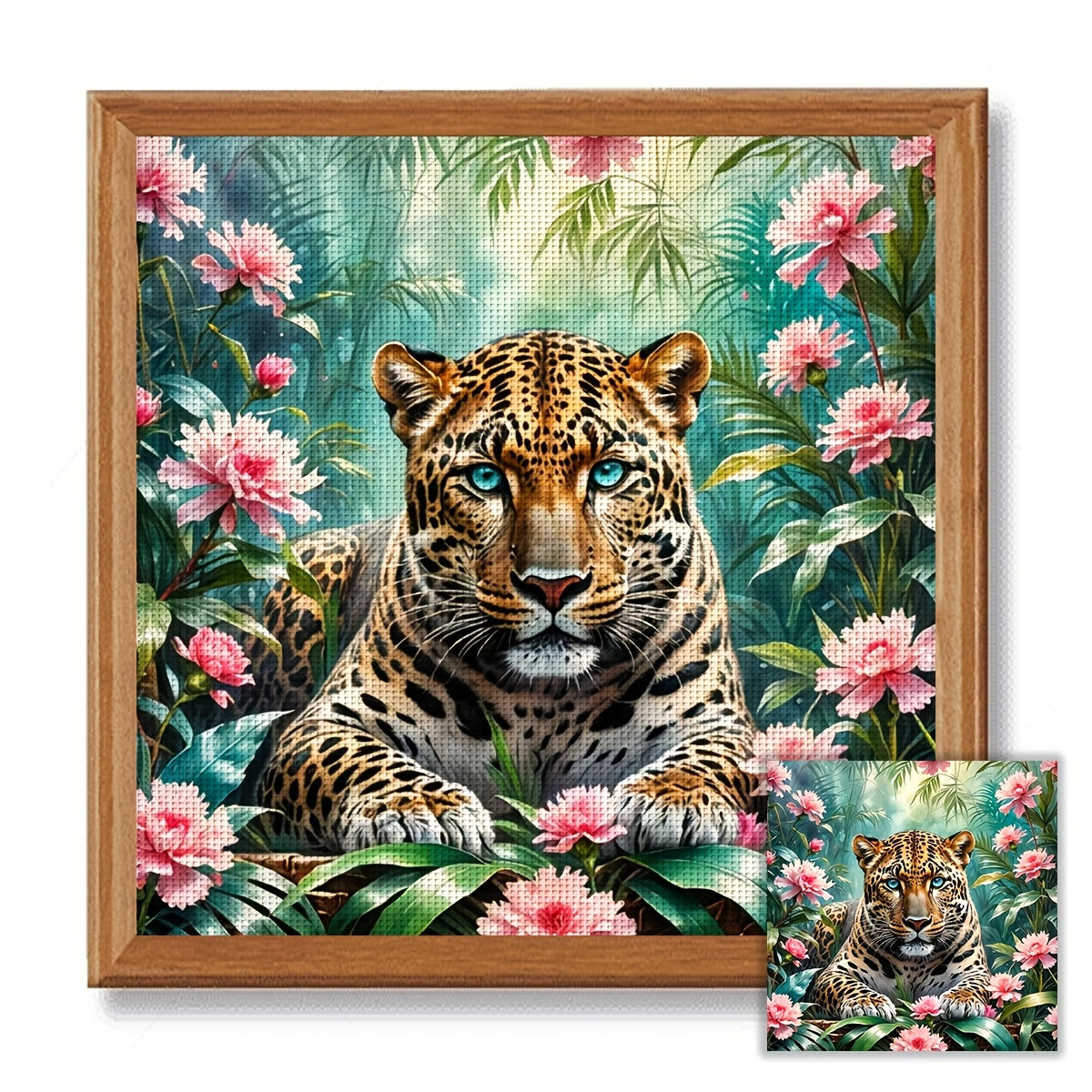 ZUOANLF 1set 40x40cm/15.7x15.7Inch DIY Cross Stitch Kit Frameless, Handsome leopard, stamped cross stitch kits, Embroidery Set for Home Decor, Includes Patterned Fabric & Threads, Perfect for Living Room Entrance or Bedroom D