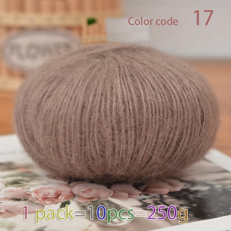 250g Large Bag of Long Wool Yarn, Soft and Light Beige-Friendly DIY Knitting Yarn, Non-Pilling, Suitable for Spring, Summer, Autumn Hollow-Out Fashion Sweaters and Shawls, 45% Cashmere, 40% Wool, 15% Acrylic, 1pc = 10 Balls =