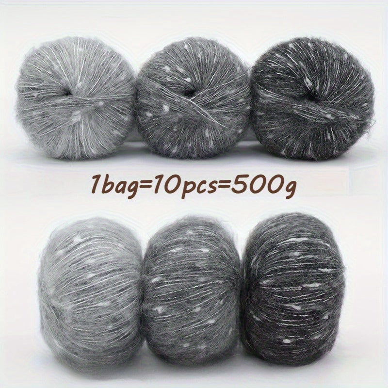 10pcs Starry Sky Gradient Long Staple Cashmere Yarn Rainbow Sugar Bean Color Dot Cashmere Wool Shake Velvet Yarn Handmade Knitting DIY Hollow Sweater, Hat, Scarf, Shawl, 50g/pc Total 500g