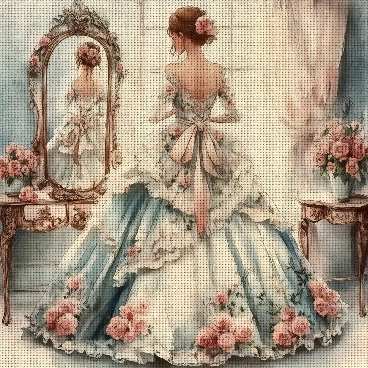 JOZYSH Adult Cross Stitch Kit - Elegant Lady in Blue Gown, 40x40cm/15. 7x15. 7in, 11CT/14CT, Includes Canvas, Needle, Threads & Instructions, Perfect for Beginners, All-Season Craft, Crafting Kit|Romantic Design|Detailed Inst