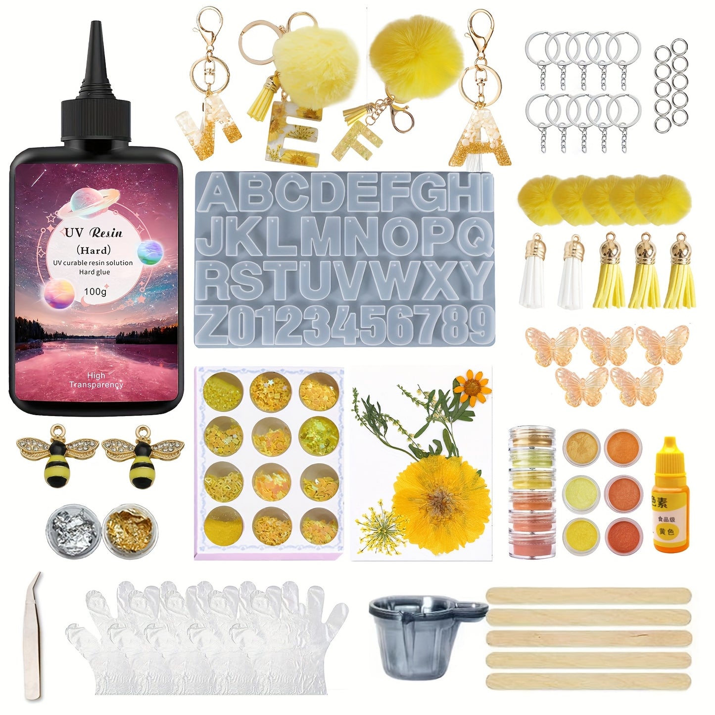 UV Resin Jewelry Making Kit for Beginners - 100g Clear Fast-Curing Resin with Silicone Molds & Dried Flowers | All-in-One Starter Pack (Measuring Cups, Gloves, Stir Sticks) | DIY Necklace Keychain Earrings Craft Supplies |Bub