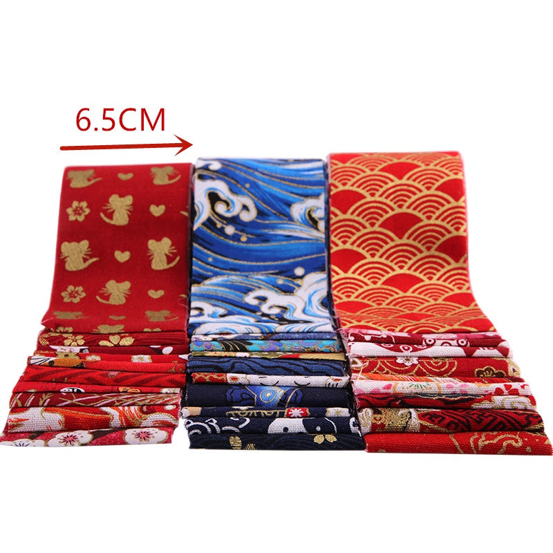 40pcs Japanese Style Hot Stamping Jelly Roll Precuts - Pre-Cut Fabric Strips with Floral, Paisley, Plaid, Stripes & Solid Patterns in Red, Golden, Brown, - Handmade Quilting, Patchwork, Crafts - Precut Cloth Bundle for Quilte