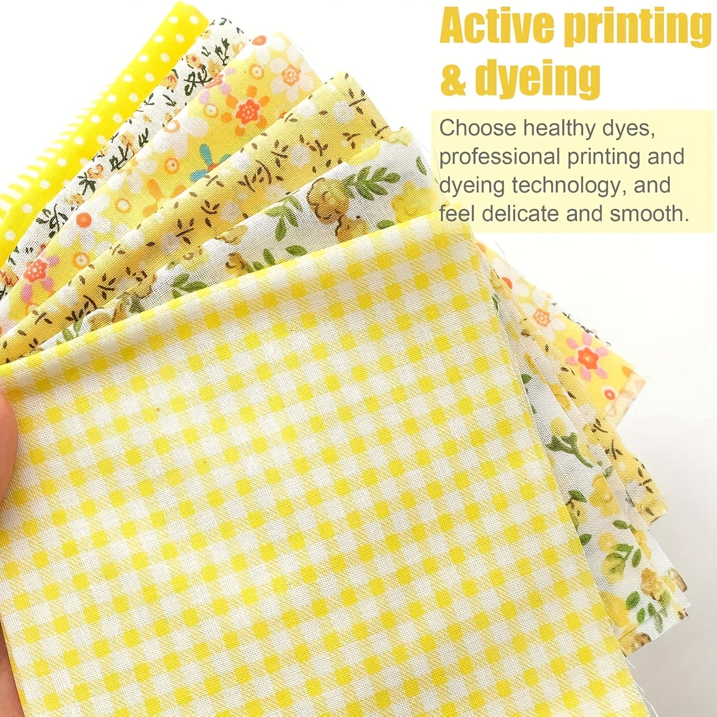 7pcs Yellow 10" X 10" (25*25cm) Cotton Fabric DIY Items Quilted Patchwork Checkered Fabric Quarter-bundle DIY Quilted Cotton Patchwork Cushions, Suitable For Making Father'S Day, Thanksgiving, New Year And Bride'S Birthday Gi