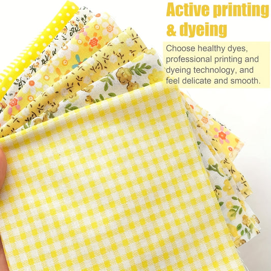 7pcs Yellow 10" X 10" (25*25cm) Cotton Fabric DIY Items Quilted Patchwork Checkered Fabric Quarter-bundle DIY Quilted Cotton Patchwork Cushions, Suitable For Making Father'S Day, Thanksgiving, New Year And Bride'S Birthday Gi