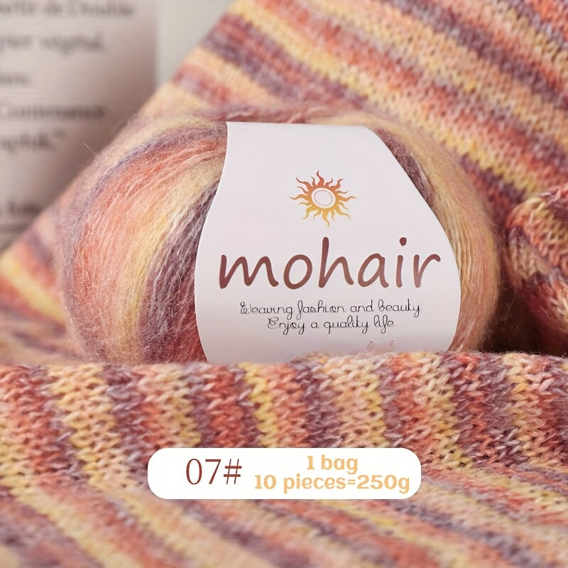 10 Skeins, 250g Each - Colorful Marled & Blend Yarn, Self-Striping Pattern for Knitting, Crochet, Scarves, Hats, Shawls, Crafting Yarn|Multicolor Fiber|Soft Texture Yarn