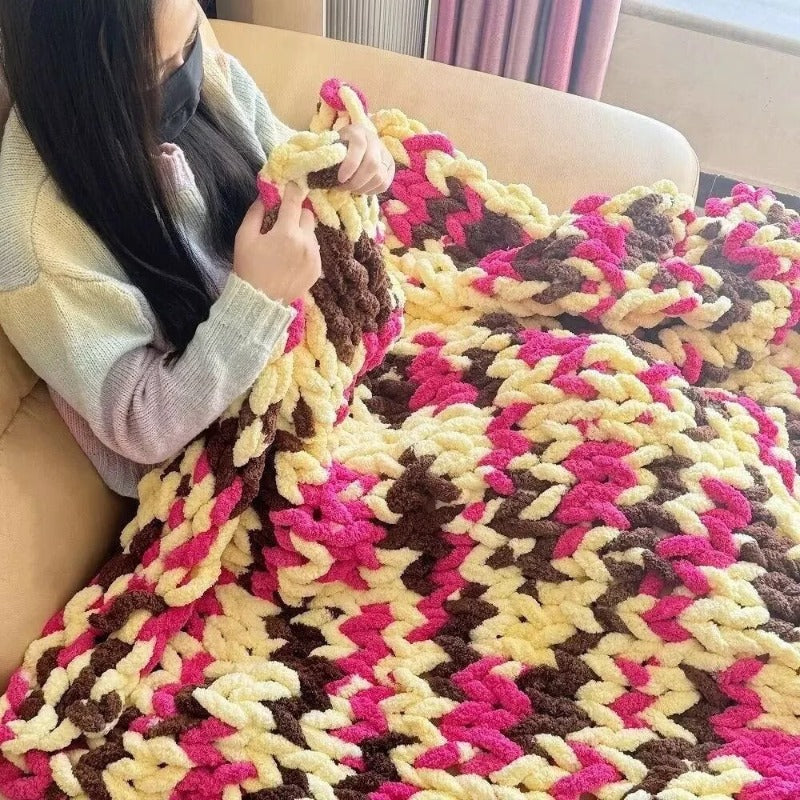 3pcs Set Super Bulky Thick Ice Yarn - Heavy-Duty Machine-Washable Chunky Braided/Ribbon Texture for DIY Knitting, Crocheting, Blankets, Hats, Scarves, Pet Beds - Gradient Color (Multicolor) Large-Scale Crafting