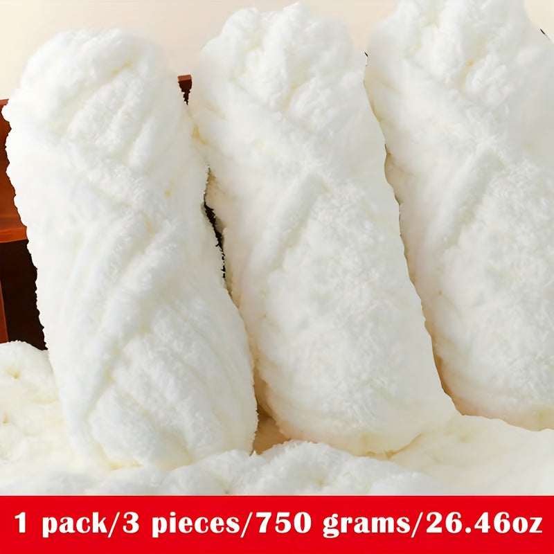 1 Pack/3 Balls/750g Large Roll Heavyweight Extra Thick Cat Tail Knitted Scarf Yarn Polyester Icelandic Yarn for Scarves, Hats, Rugs, Pet Beds, Chenille Yarn, Suitable for Blankets, Children's Blankets, and Soft Mats, Multiple