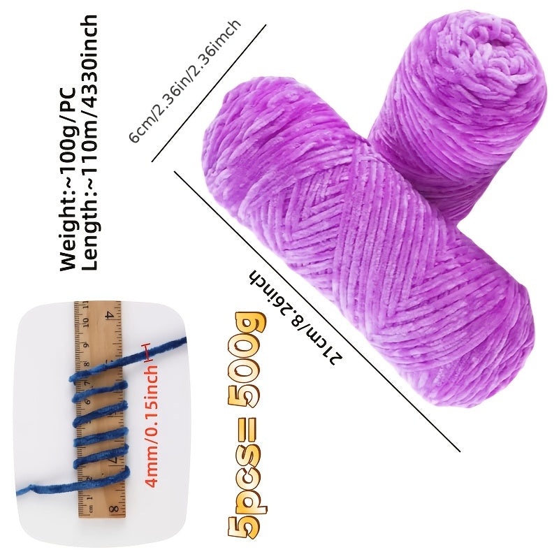Large Ball Light Beige-Friendly Chenille Yarn 5pcs 500g - Ultra-Soft Velvet Yarn for Crocheting Blankets, Hats | Warm, Thick, Non-Deforming DIY Craft